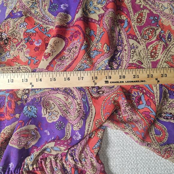 Chaps Large Paisley Floral Colorful Tunic Blouse with Drawstring Waist Lg V-Neck - Picture 6 of 10